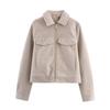 Women's Faux Suede Button Jacket Oversized Gathered Hem Short Length Coat Casual Vintage Outerwear With Pockets