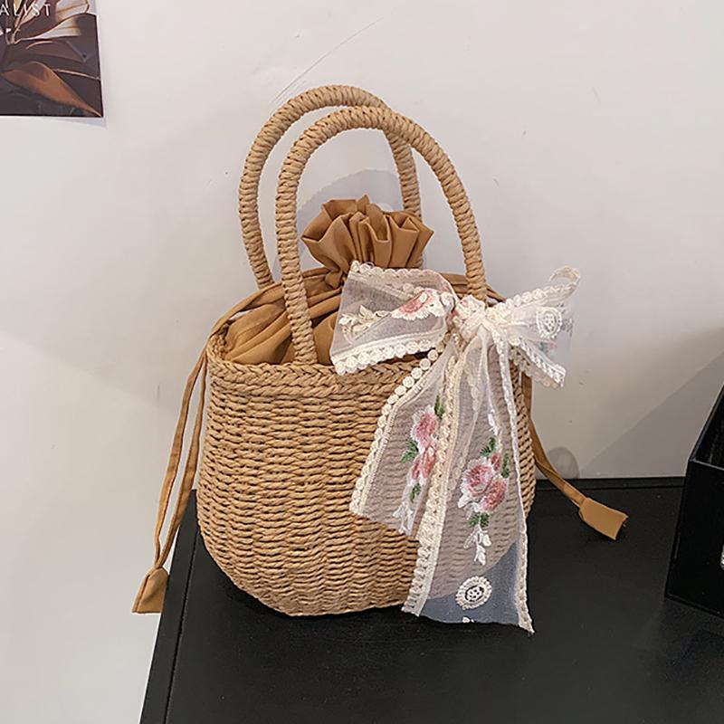 Simple Design Straw Handbags For Women Handmade Bohemian Style Beach Bag Summer Fashion Pack Bucket Bag Purse Totes