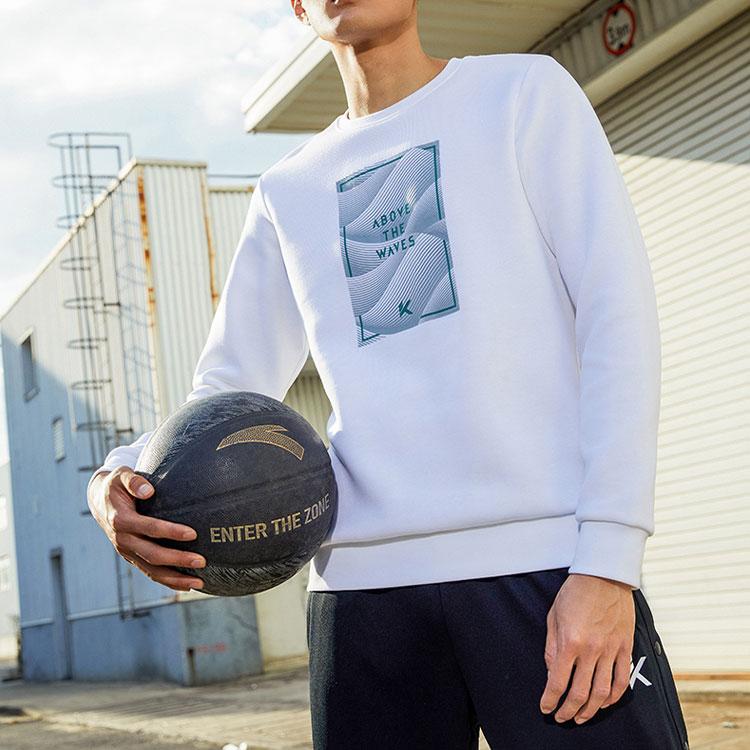 Anta Basketball Series Casual Long Sleeve Pullover Sweatshirt Men Sweatshirt Pure-White 152211717-1
