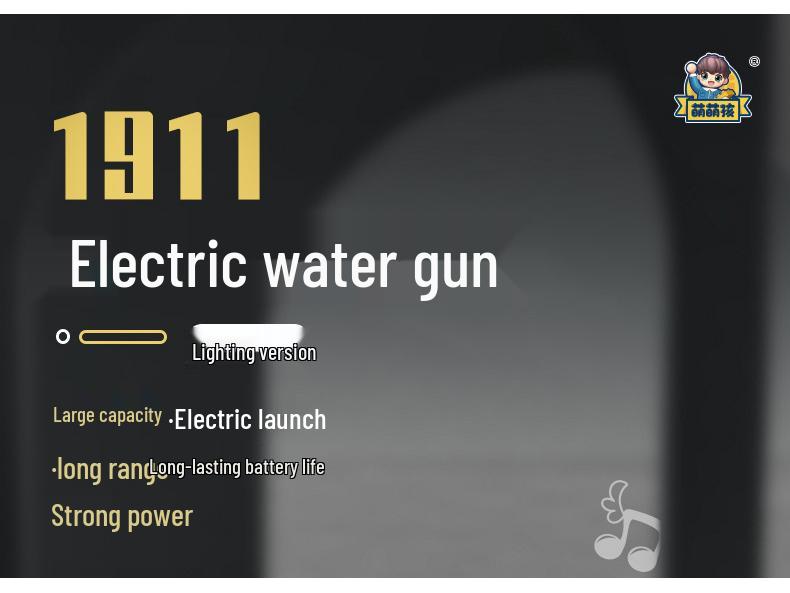 1911 Electric Toy Water Gun: Fully Automatic, Continuous Fire, LED Lights. Ideal for Festivals, Team Building, and Pool Fun.
