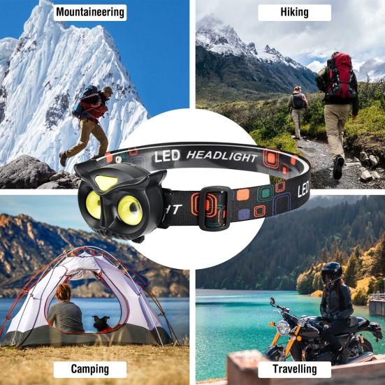 Owl Shape LED Headlamp Type-C Fast Charging Flashlight Head Torch Detachable Lightweight Headlight Outdoor Camping Head Lamp