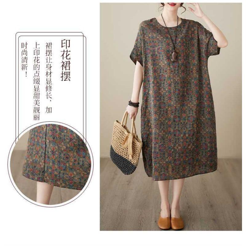 Vintage Flower Literary Knee-length Mid-length Dress Temperament Female