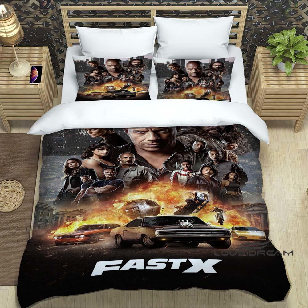 This Printed Bedding Set—featuring Duvet Covers and Pillowcases—is Inspired by the *Fast & Furious* Racing Action Film Franchise