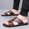 Fashion Solid Color Fashion Casual Leather Slippers for Men Summer New Designer Shoes Male Big Size Driving Roman Slippers Man