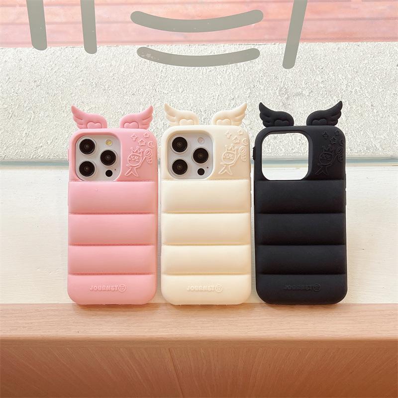 Kawaii 3D Angels Wings Bear Rabbit Cat Ears Solid Color Phone Case for iPhone 17 16 15 14 13 Pro Max Plus Soft Silicone Shockproof Protective Cover