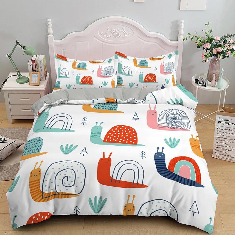 Cute Cartoon Snail Pattern Three-Piece Set Suitable For Boys And Girls Bedroom Decoration Bedding