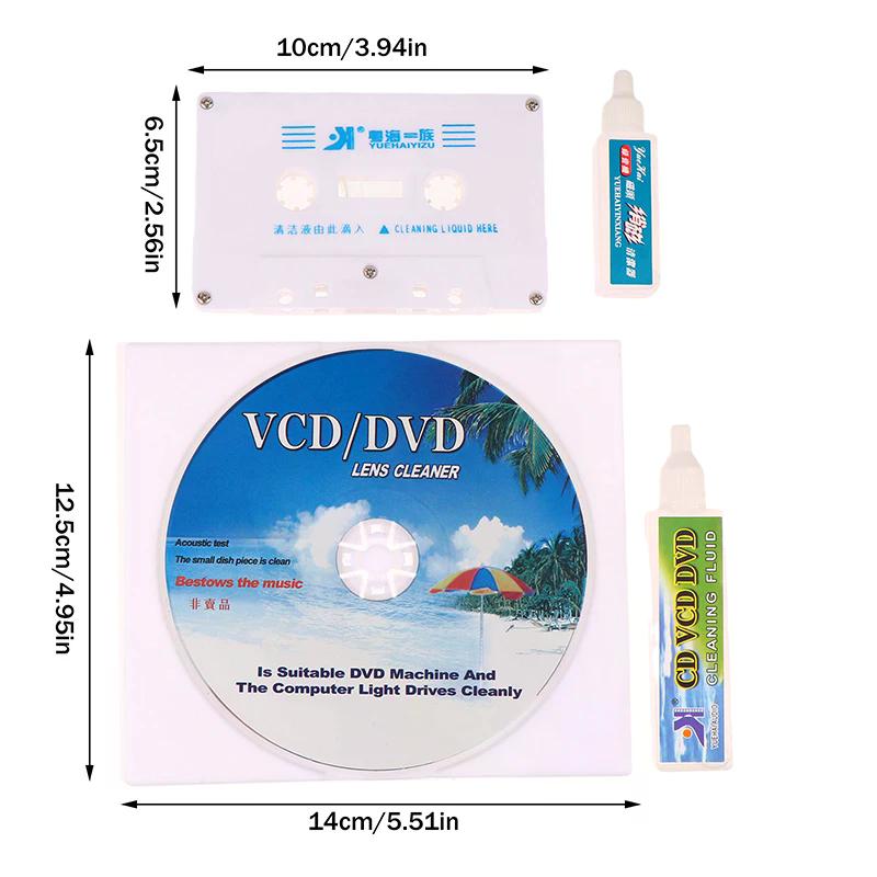 Nettoyeur de Lentille pour Lecteur CD/DVD/VCD + Nettoyeur de Tête de Cassette - Démagnétiseur Humide/Sec pour Accessoires de Lecteur Audio Vidéo