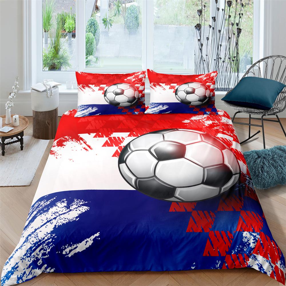 

Soft SkinFriendly King Queen Quilt 3D Football Soccer For Kids Teens Boys Ball Sports White Red 2 3pcs Polyester Comforter (quilt)-EU Single(135*200cm)3pcs