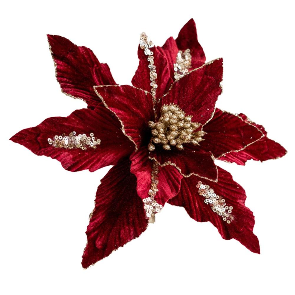 

Christmas Flower Christmas Tree Decoration Sequin Flannel Decoration wine red
