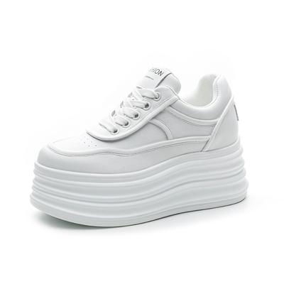 Fashion 8CM  Platform Wedge Sneakers Microfiber Leather Comfy Breathable Skate Board Vulcanized Chunky Hidden Heel Block Shoes