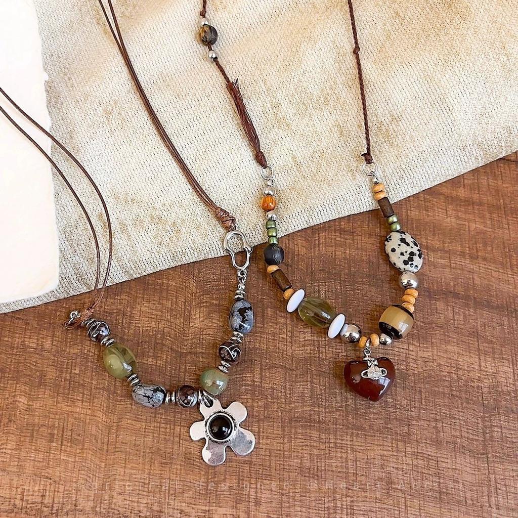 Love ceramic beaded necklace women's light luxury sweater chain autumn and winter Maillard accessories
