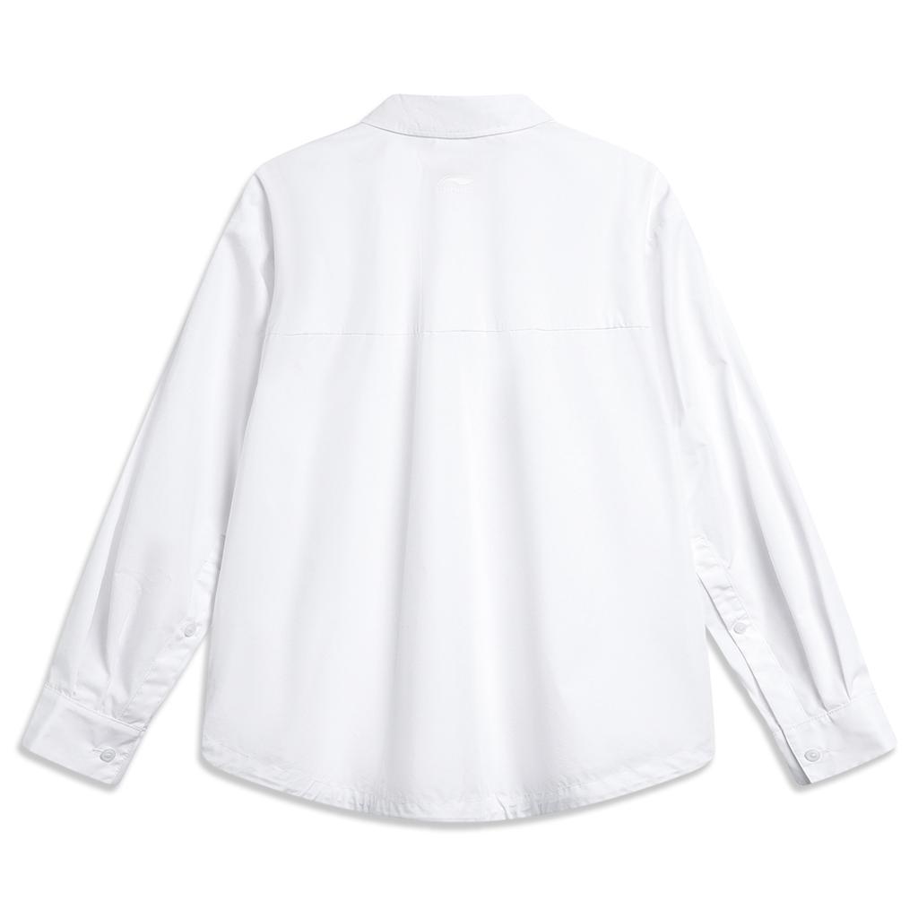 Li Ning Sports Fashion Series Solid Color Casual Long Sleeve Shirt Women Shirts White ASHU460-1
