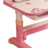 Kids Functional Desk Chair Set, Height Adjustable Children Study Desk with Castle Backboard, Widened Desktop, Bookstand and Storage Drawer (Pink)