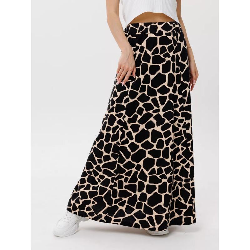Women's Printed Midi Skirt, Elastic High Waist Flowy A-Line Skirt