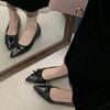 Temperament Gentle Shoes New Bow Inner Height Increase Shallow Mouth Women's Flat Shoes Pointed French Single Shoes