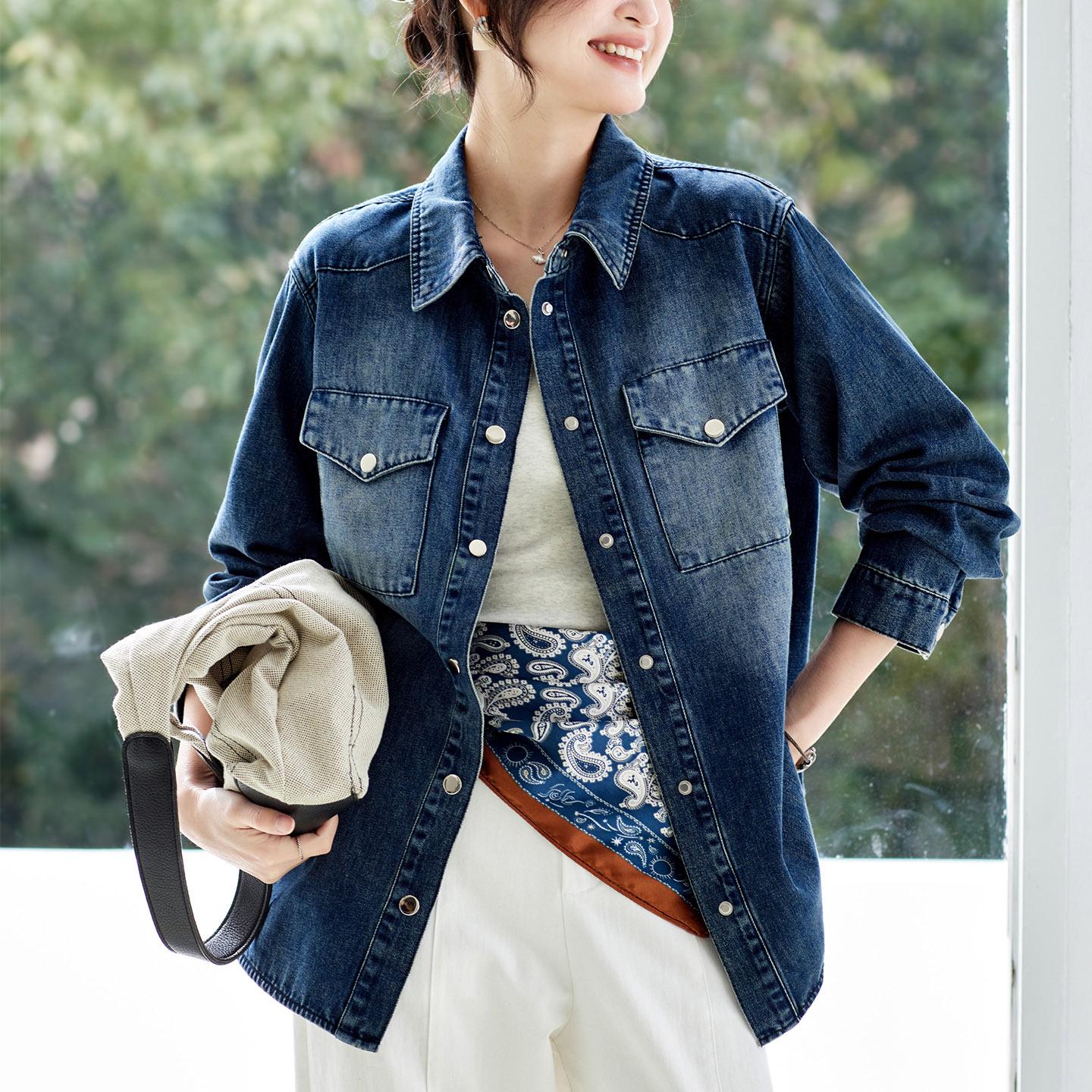 Джинсовая куртка-рубашка в корейском стиле One Size джинсовый синий