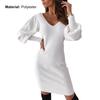 Lady Dress V Neck All Matched Polyester Midi Casual Sheath Dress for Daily Wear