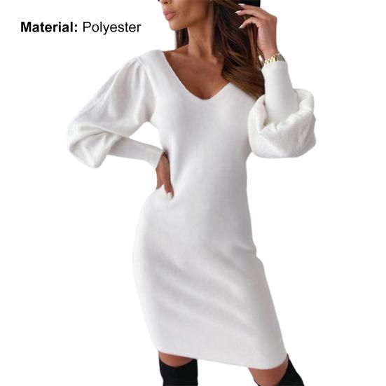Lady Dress V Neck All Matched Polyester Midi Casual Sheath Dress for Daily Wear