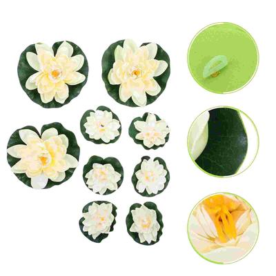 9 Pcs Water Lily Fake Lotus Artificial Flowers for Outdoors Pond Plant Ornament Floating Home Decor