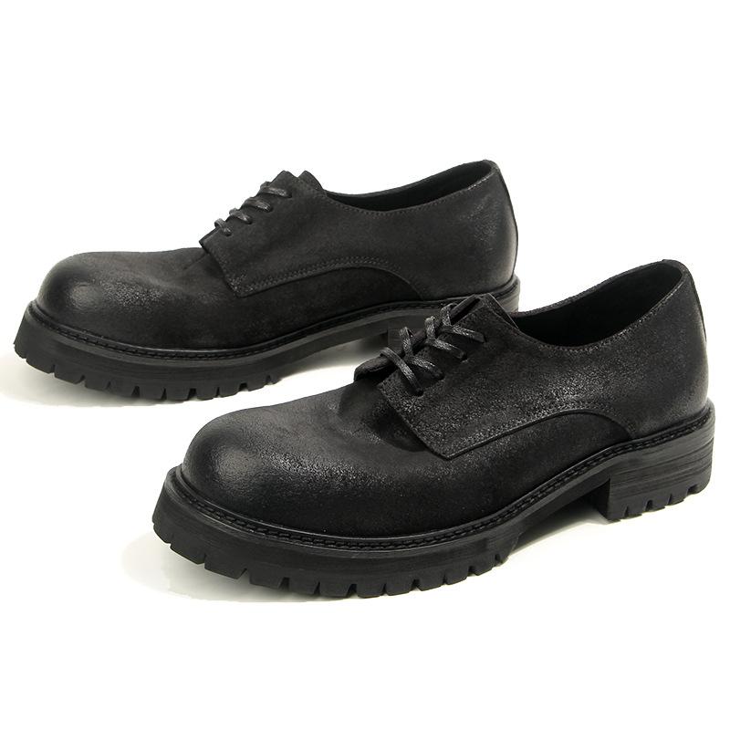 16-2 Oil Wax Matte Big Head Leather Shoes Retro Round Head Tooling Shoes Thick Sole Fashionable Simple Casual Leather Shoes