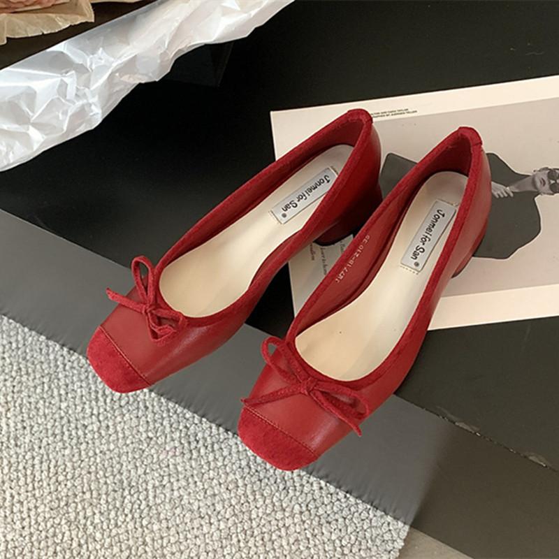 

Bailamos Women Flats Fashion Soft Leather Slip On Ballet Shoes Square Toe Bow Low Heels Dress Shoes Shallow Mouth Casual Shoes M 35