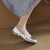 Fashion Women's New Spring and Summer Genuine Leather Cowhide Elastic Belt Buckle Low Heel Plus Size Square Toe Mary Jane Single Shoes