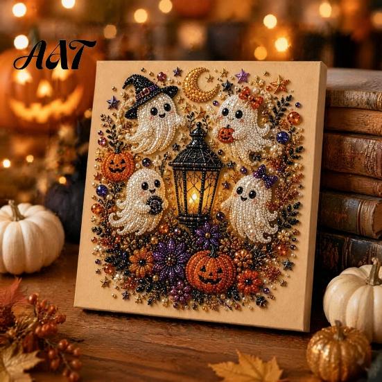 Reusable Halloween Craft Supplies Ghost Faux Pearl Art DIY Kit, Spooky 3D Bead Festive Kit Painting Crafts, Gothic Wall for Adults Beginners Realistic