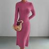 Jesień zima Solidna sukienka z długim rękawem i półgolfem Maxi dla kobiet Elegancka, obcisła, elastyczna, dzianinowa sukienka Moda Streetwear