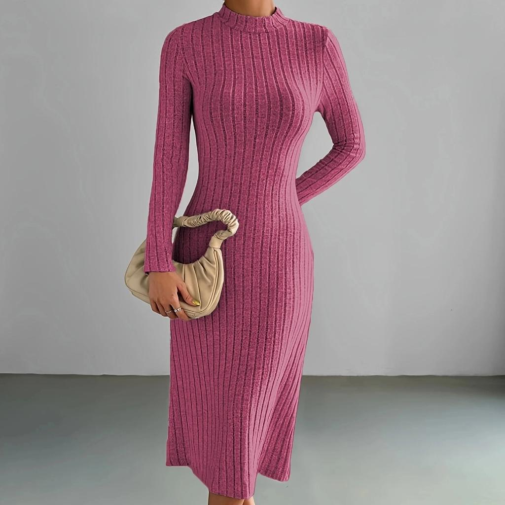 Jesień zima Solidna sukienka z długim rękawem i półgolfem Maxi dla kobiet Elegancka, obcisła, elastyczna, dzianinowa sukienka Moda Streetwear