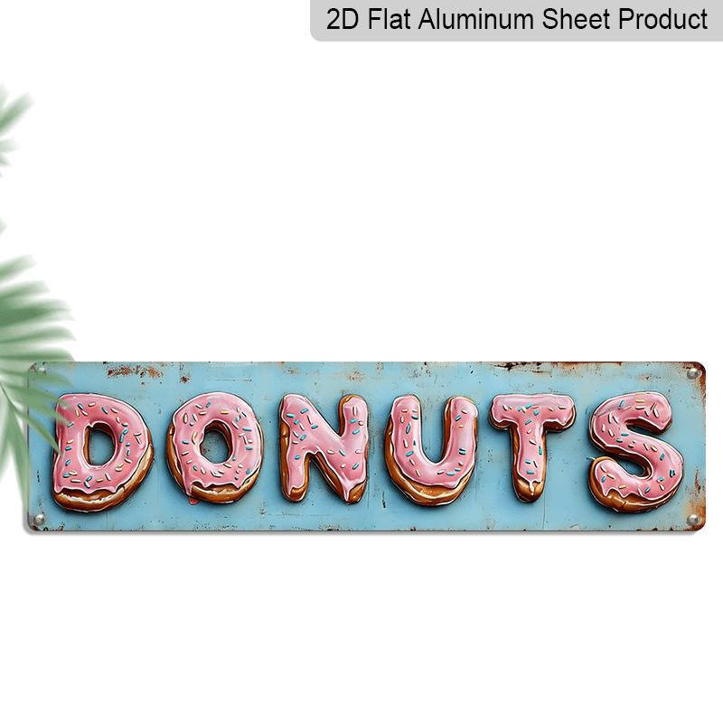 

2D Flat Vintage Donut Shop Aluminum Sign, Retro Metal Decor in Turquoise Pink, 3.94×15.74 , Pre-Drilled for Easy Hanging, Ideal for Kitchen & Cafe 15.7×3.94Inch/40*10cm