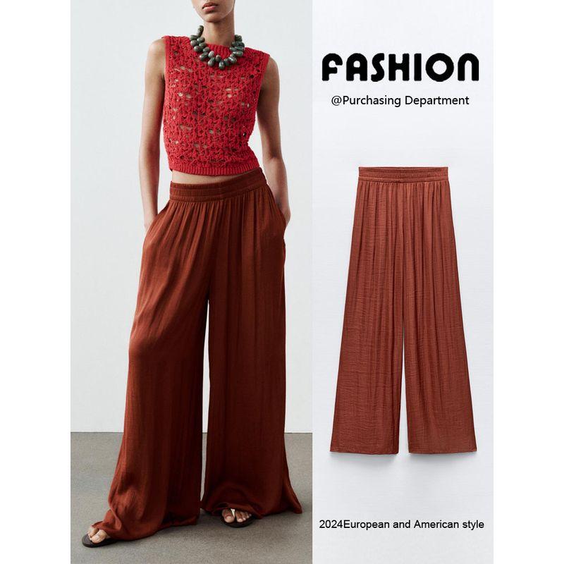 Za2024 Summer New Product Women's Clothes High Waist Slim Looking Drape Casual Straight-Leg Stretch Waist Wide Leg Pants 9929049