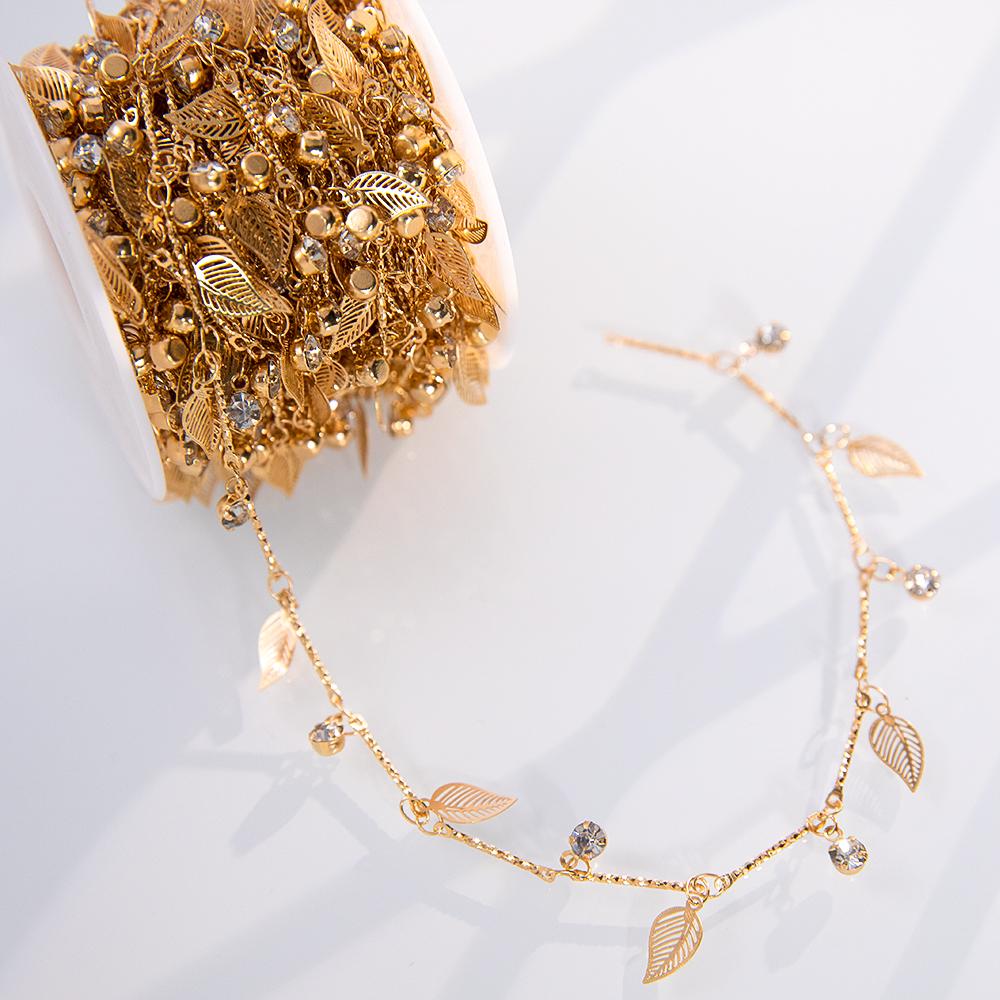 1Meter Shiny Green Crystal Charm 4mm Rhinestone Beads Copper Chain DIY Necklace Bracelet Beaded Chain Jewelry Making Accessories