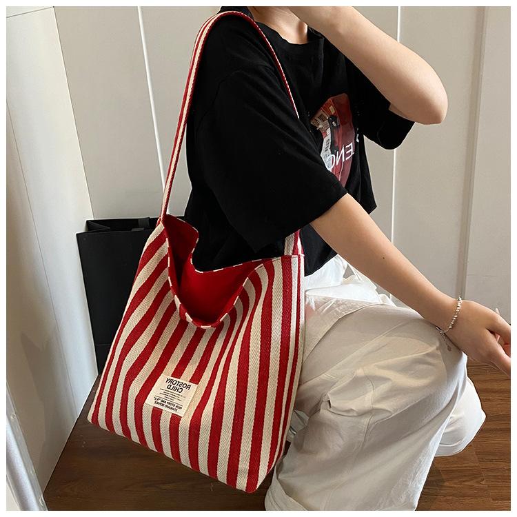 Spring New Literary Niche Literary Double-sided Back Shoulder Bag Casual Striped Simple Handbag