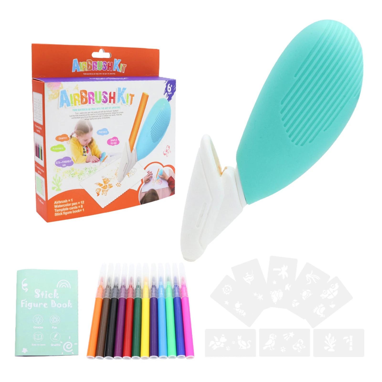 

Electric Watercolor Spray Pen 12pcs Washable Kids Drawing Toys Set Hand-painted Paintbrush Gift for Children циан
