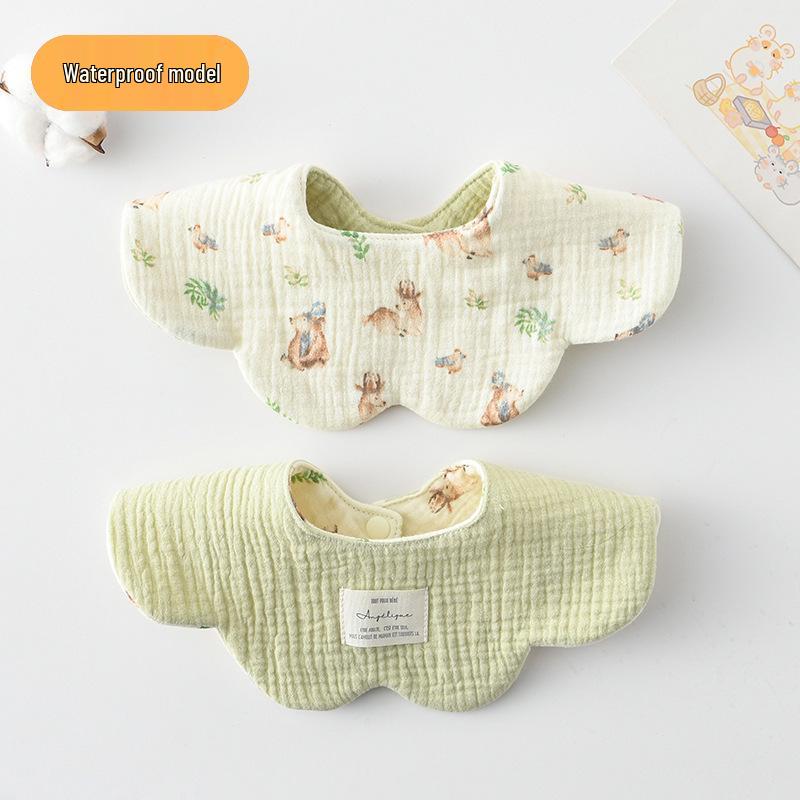 Dwustronny, wodoodporny śliniaczek dla niemowląt w stylu koreańskim z płatkami, wykonany w 100% z gazy bawełnianej