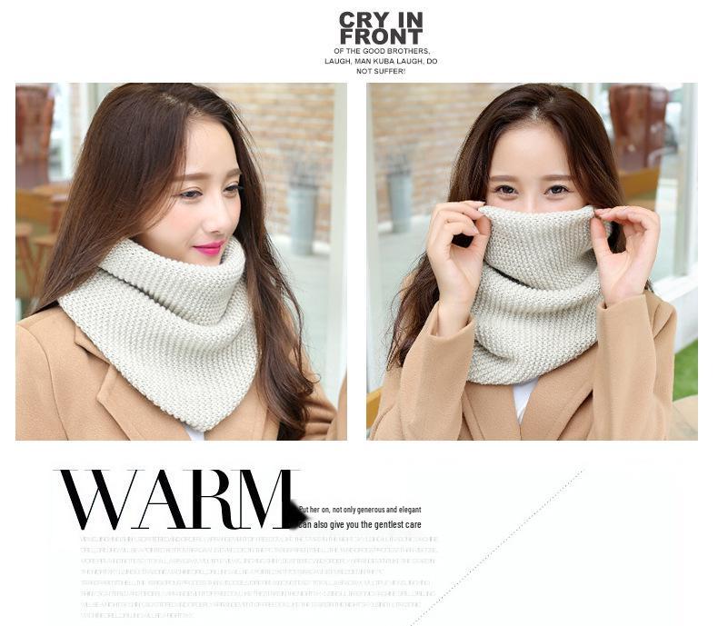 Women's Knitted Wool Snood: Winter Warm Solid Color Neck Warmer & Protector for Students and Couples