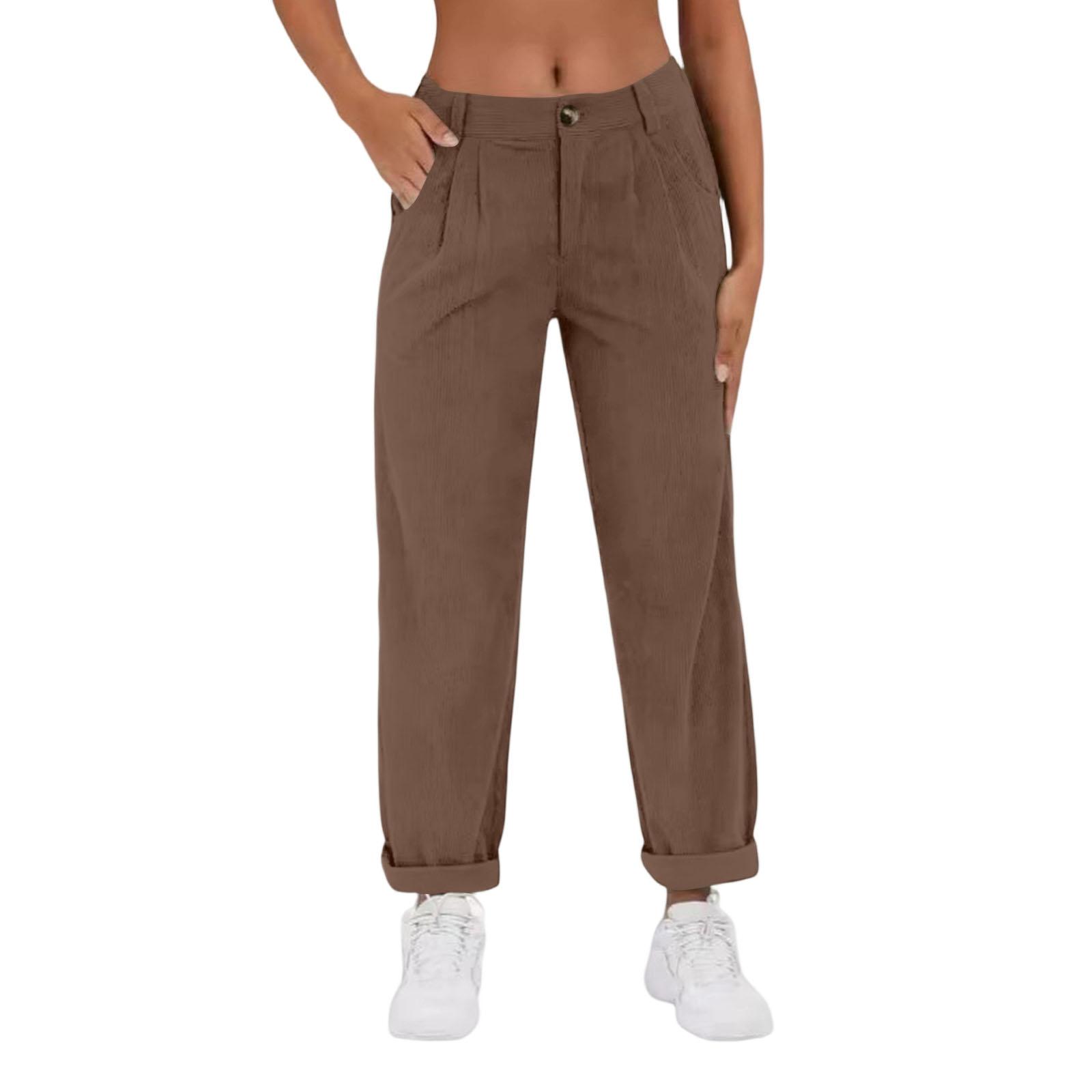 

Ladies Fashionable Solid Color Straight Leg Pants With High Waist Drawstring Pockets And Elastic Waist Casual Pants L