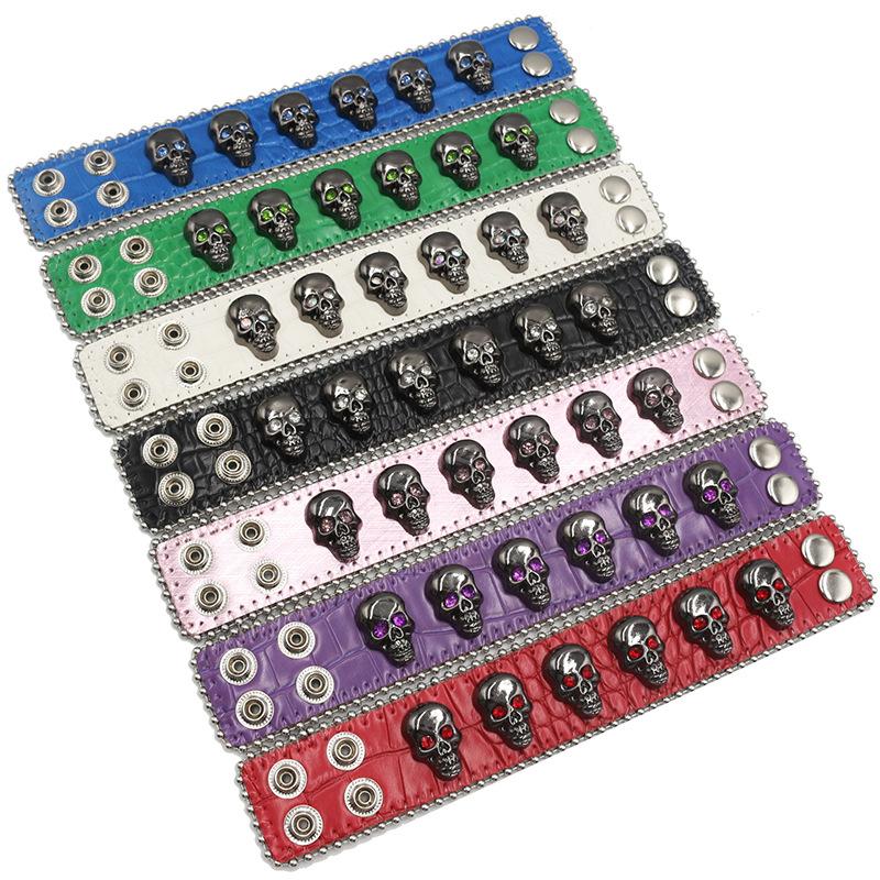 European and American Skull Buckle Rhinestone Bracelet, Personalized Diamond-encrusted PU Leather Jewelry