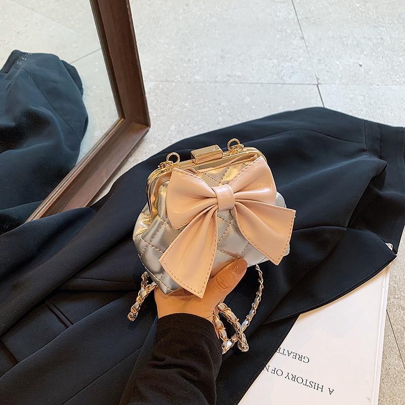Fashionable French Style Bowknot Mini Wallet Chic Quilted Chain Bag For All Genders