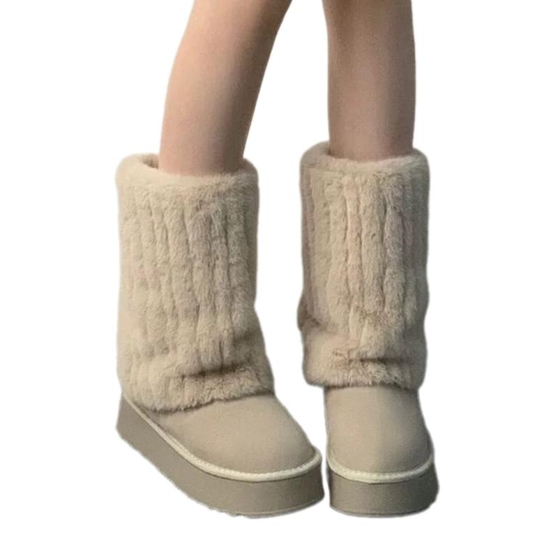 Women Vintage Ribbed Plush Leg Warmer Aesthetic Fuzzy Thickened Boot Gaiters Cuffs Solid Color Leg Covers Long Socks