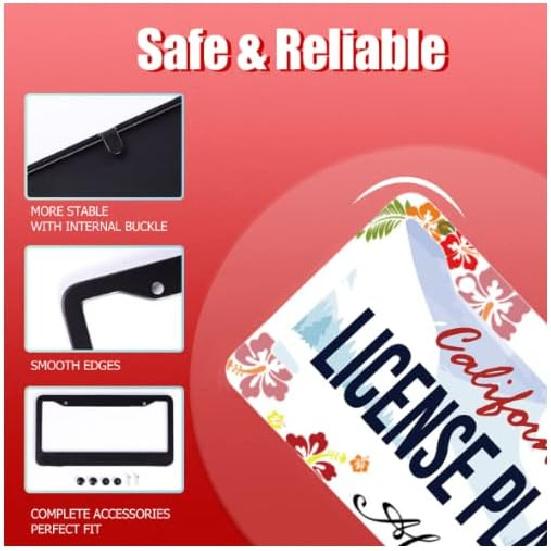 Aloha Hawaii Hibiscus Floral Flowers Colorful License Plate Frame Car License Plate Stainless Steel Accessory License Plate Decorative 2 Holes Screw