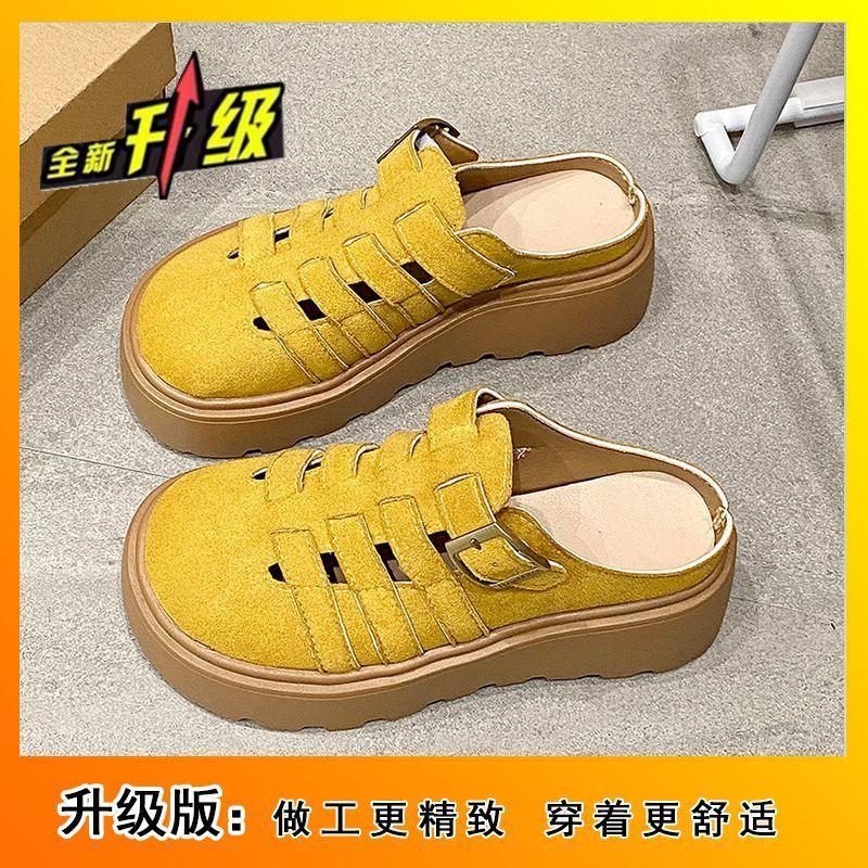 Small Pedal Lazy Hollow Bag Head Slippers 2025 Women's New Thick Bottom Heightening Muffin Birken Wasteland Wind