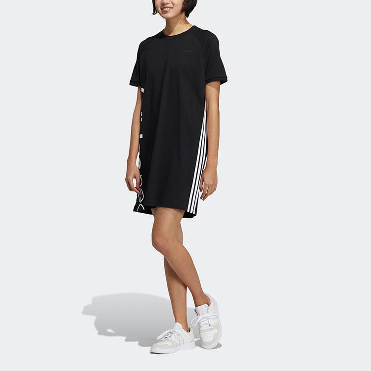 Adidas Neo Color Block Letter Logo Print Sports Style Comfortable Short Sleeve Dress Women Dresses Black H61974