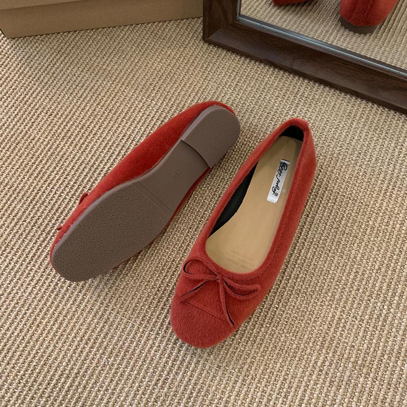 Fashion Female Butterfly-Knot Footwear Flock Women Ballet Flats Shoes Shallow Fashion Round Toe Ladies Flats Slip On Shoes