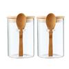Glass Sealed Jar Transparent Glass Canister with Spoon Wooden Lid Food Storage Jar for Coffee Beans Spice Kitchen Supplies