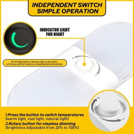 RV LED 12V Ceiling Double Fixture Dome for Light Camper Trailer RV Marine 700LM