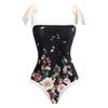 2Pcs/Set Women Printing Monokini with Skirt Sling Bandeau One-Piece Hot Spring Swimsuit with Beach Cover Up