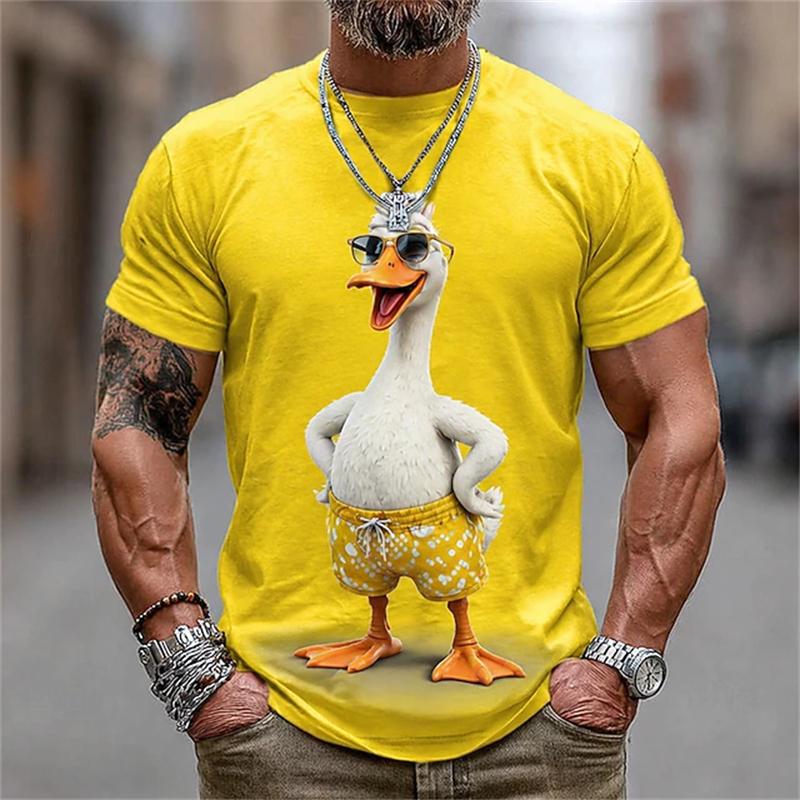 Men's Abstract and Whimsical Animal Print T-Shirt Summer Casual Round-Neck Short-Sleeve Outdoor Streetwear-Style Men's Top