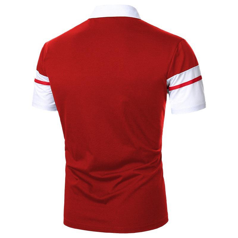Men's New Lapel Short Sleeve Polo Patchwork T-Shirt Top