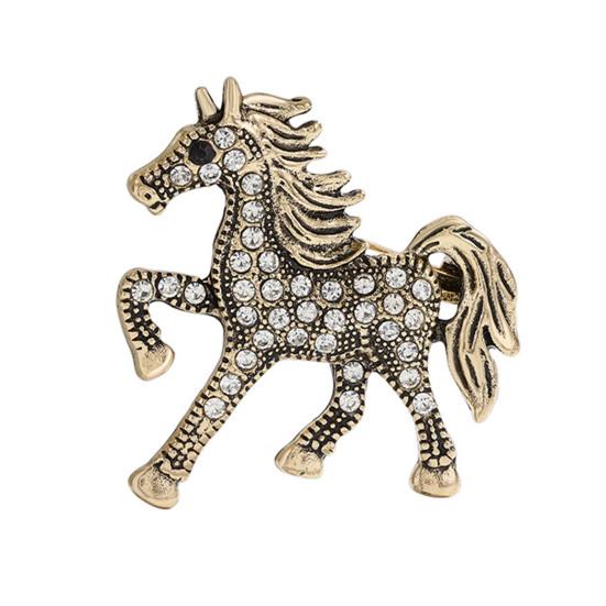 Retro Horse Brooch Rhinestone Inlaid Horse Pin Zodiac Year Animal Brooch Men Women Suit Accessory for Handbag Clothes Decoration